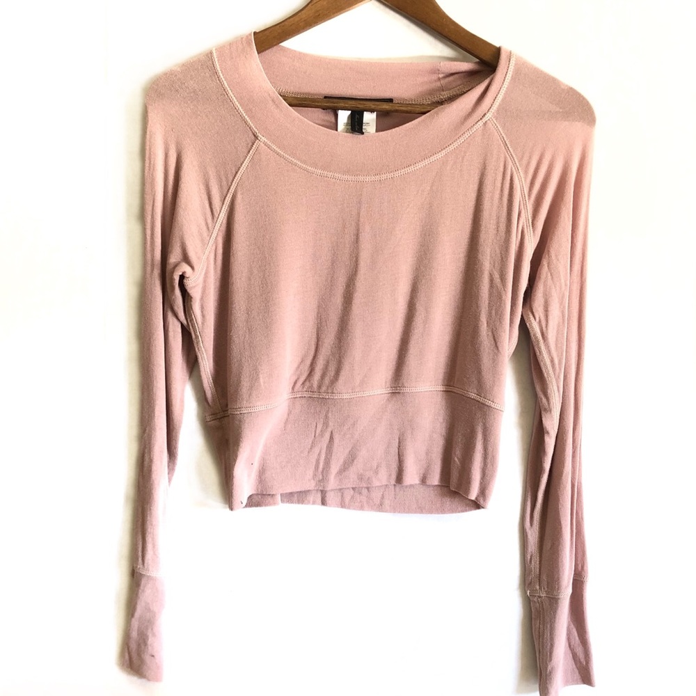 BCBGMaxAzria Blush Long Sleeve Crop Top - Picture 1 of 6